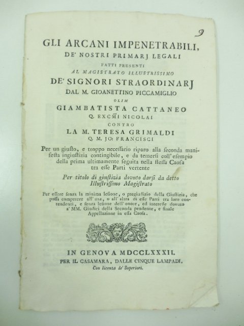 Gli arcani impenetrabili de' nostri primari legali fatti presenti al …