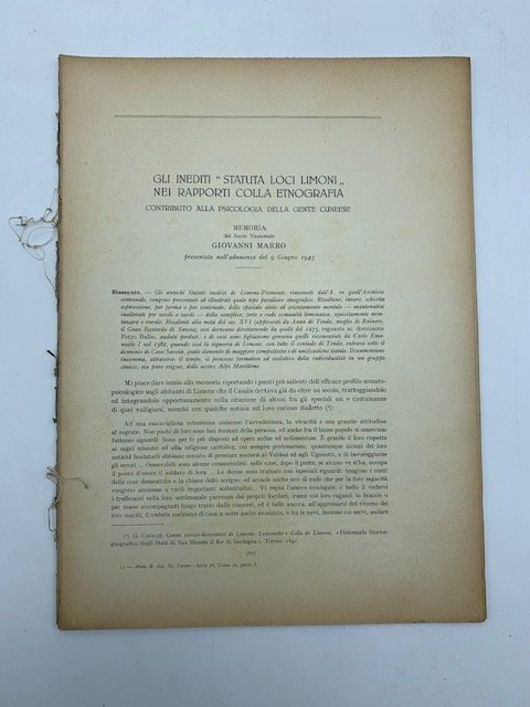 Gli inediti Statuta loci Limoni nei rapporti colla etnografia. Contributo …