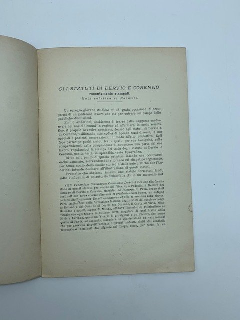 Gli Statuti di Dervio e Corenno recentemente stampati. Nota relativa …