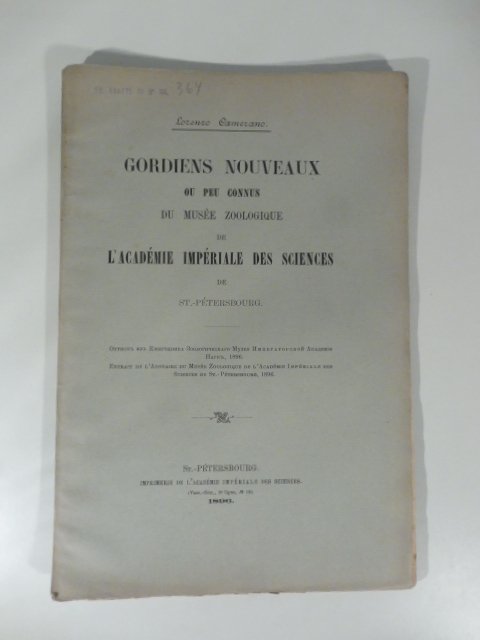 Gordiens nouveaux ou peu connus de Musee Zoologique de l'Academie …
