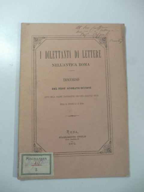 I dilettanti di lettere nell'antica Roma. Discorso