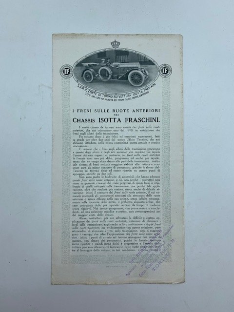 I freni sulle ruote anteriori nei chassis Isotta Fraschini (pieghevole …