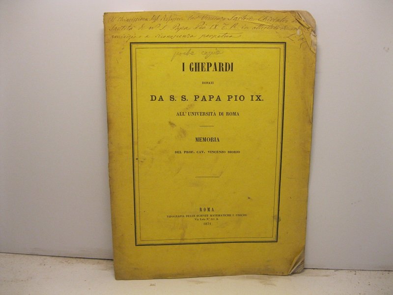 I ghepardi donati da S. S. Papa Pio IX all'Universita' …