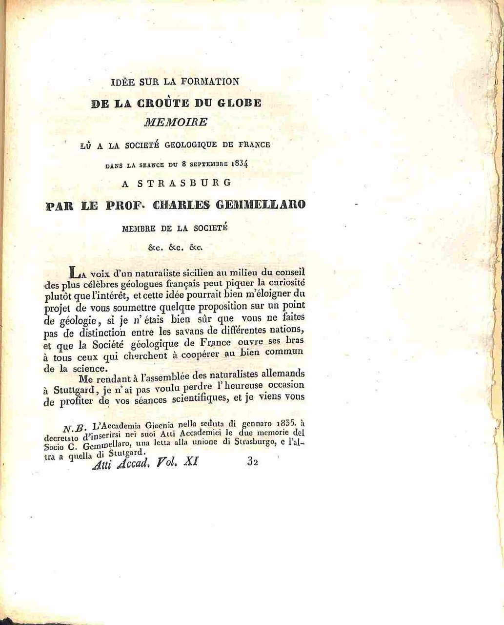 Idee' sur la formation de la croute du globe.UNITO A: …