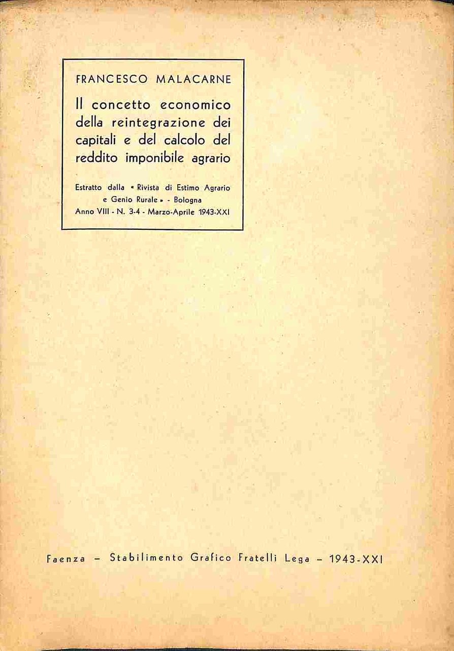 Il concetto economico della reintegrazione dei capitali e del calcolo …
