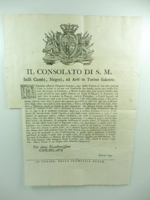 Il consolato di S. M. sulli Cambj, Negozj ed Arti …