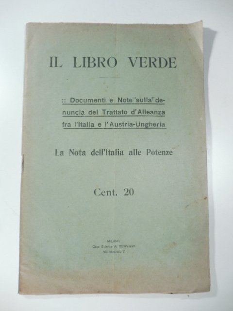 Il libro verde. Documenti e note sulla denuncia del Trattato … | Immagine principale