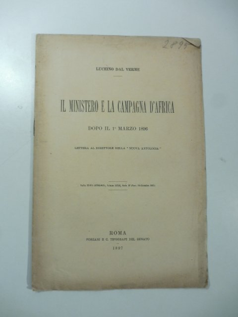Il Ministero e la Campagna d'Africa dopo il marzo 1896