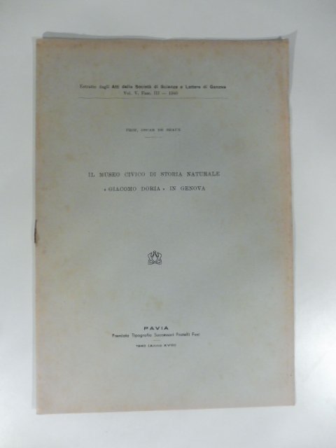 Il Museo civico di Storia naturale Giacomo Doria in Genova. …
