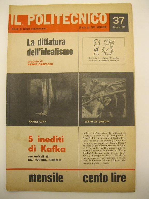 Il Politecnico. Rivista di cultura contemporanea diretta da Elio Vittorini. …