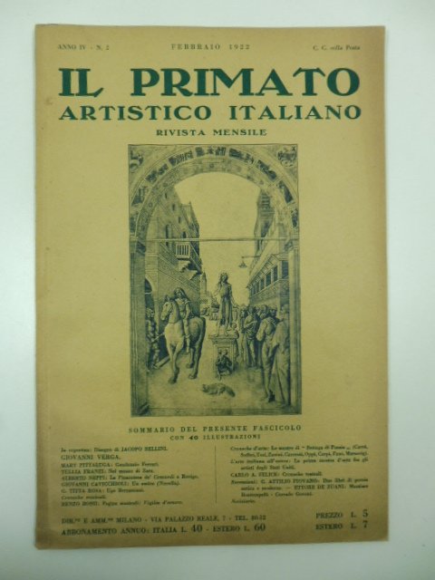 Il primato artistico italiano. Rivista mensile, anno IV, n. 2, …