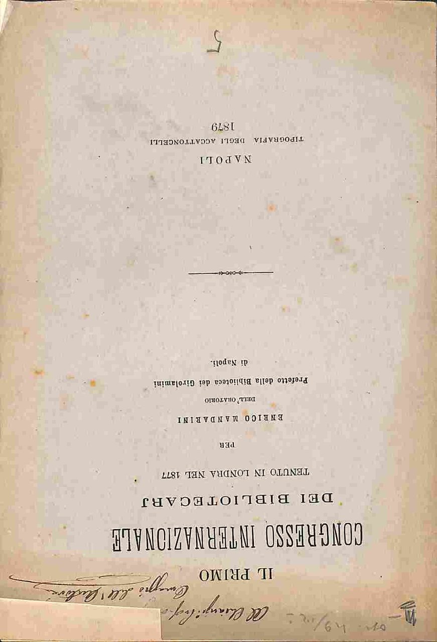 Il primo congresso internazionale dei bibliotecarj tenuto in Londra nel …