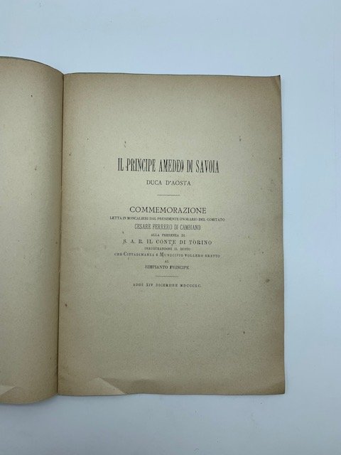 Il Principe Amedeo di Savoia duca d'Aosta. Commemorazione letta in …