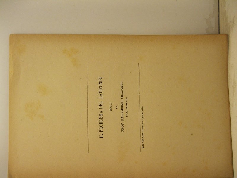 Il problema del latifondo. Nota