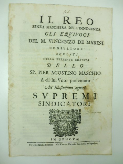 Il reo senza maschera dell'innocenza. Gli equivoci del M. Vincenzo …