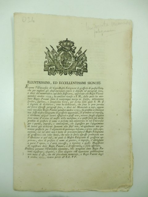 ILLUSTRISSIMI ED ECCELLENTISSIMI SIGNORI. Espone l'Universita' dei Capi Mastri Falegnamidi …