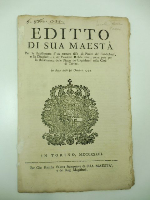 ILLUSTRISSIMO SIGNORE. Espone l'universita' de' Minusieri, Ebanisti, Mastri da Carrozze, …
