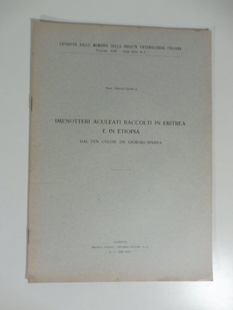Imenotteri aculeati raccolti in Eritrea e in Etiopia da Giorgio …