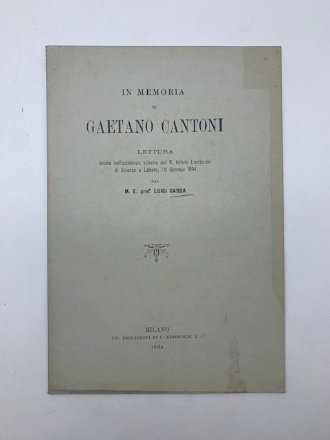In memoria di Gaetano Cantoni