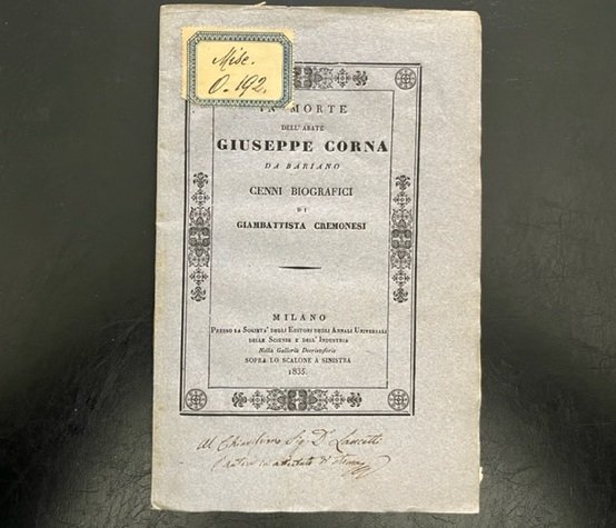 In morte dell'abate Giuseppe Corna da Bariano. Cenni biografici