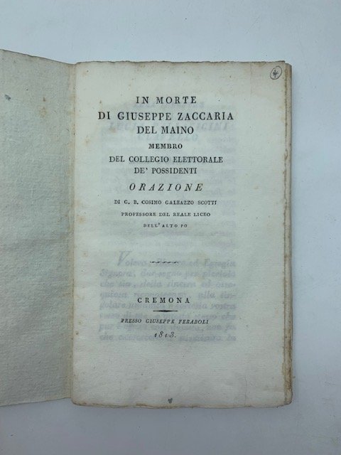 In morte di Giuseppe Zaccaria Del Maino membro del Collegio …