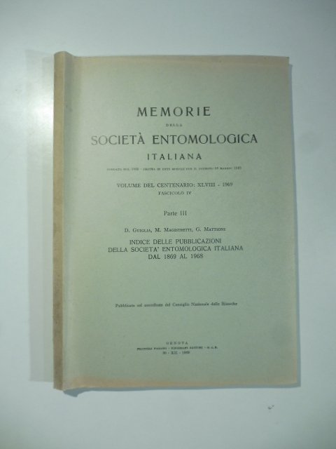 Indice delle pubblicazioni della Societa' entomologica italiana dal 1869 al …