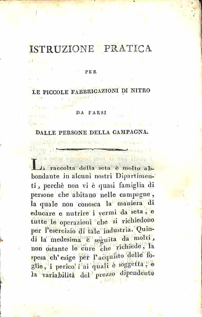 Istruzione pratica per le piccole fabbricazioni di nitro da farsi …