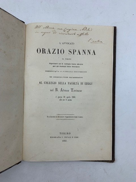 L'avvocato Orazio Spanna da Torino. Ripetitore nel R. Collegio Carlo …