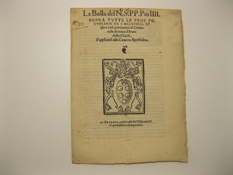 La bolla del N. S. PP. Pio IIII sopra tutte … | Immagine principale