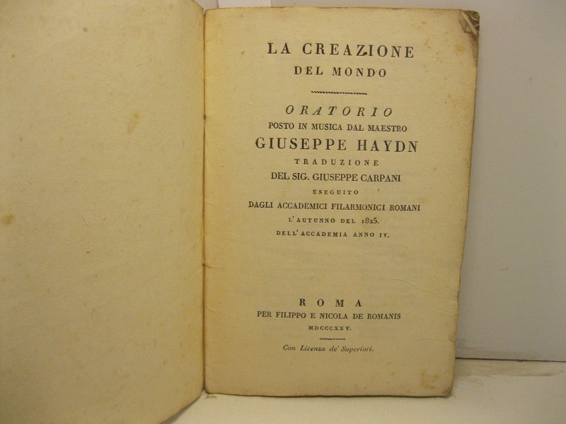 La creazione del mondo. Oratorio posto in musica dal Maestro …