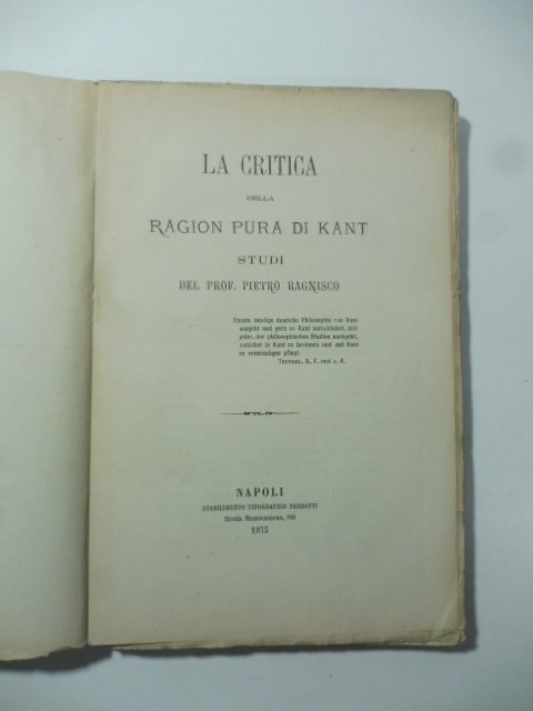La critica della Ragion pura di Kant. Studi