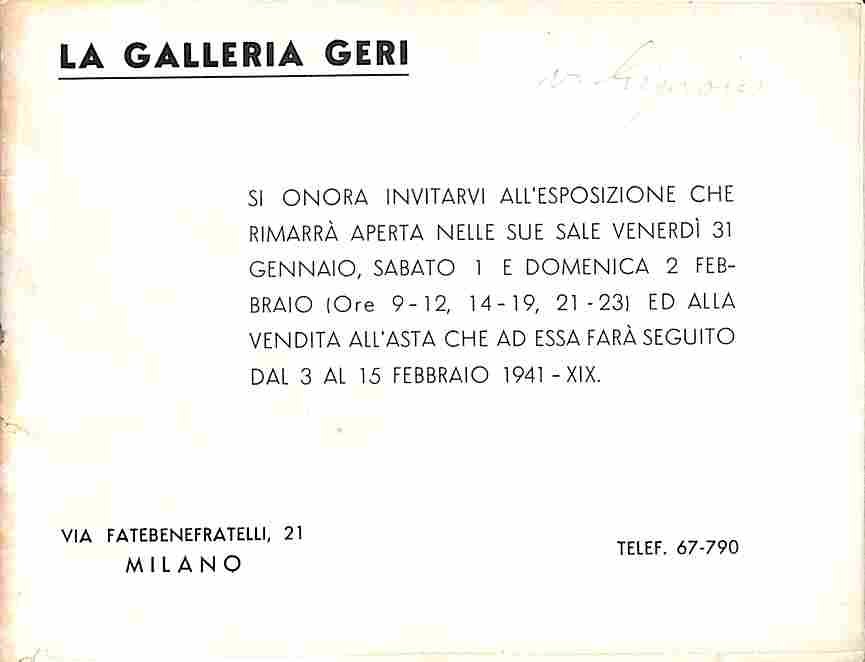 La Galleria Geri si onora invitarvi all'Esposizione.ed alla vendita che …