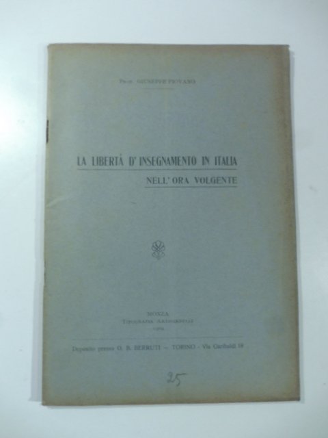 La liberta' d'insegnamento in Italia nell'ora volgente