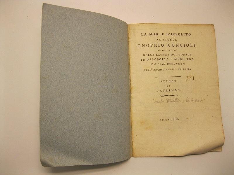La morte d'ippolito, al signor Onofrio Concioli in occasione della …