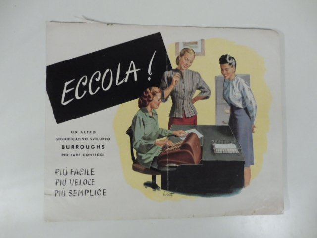 La nuova calcolatrice Burroughs elettrica duplex. Pieghevole pubblicitario