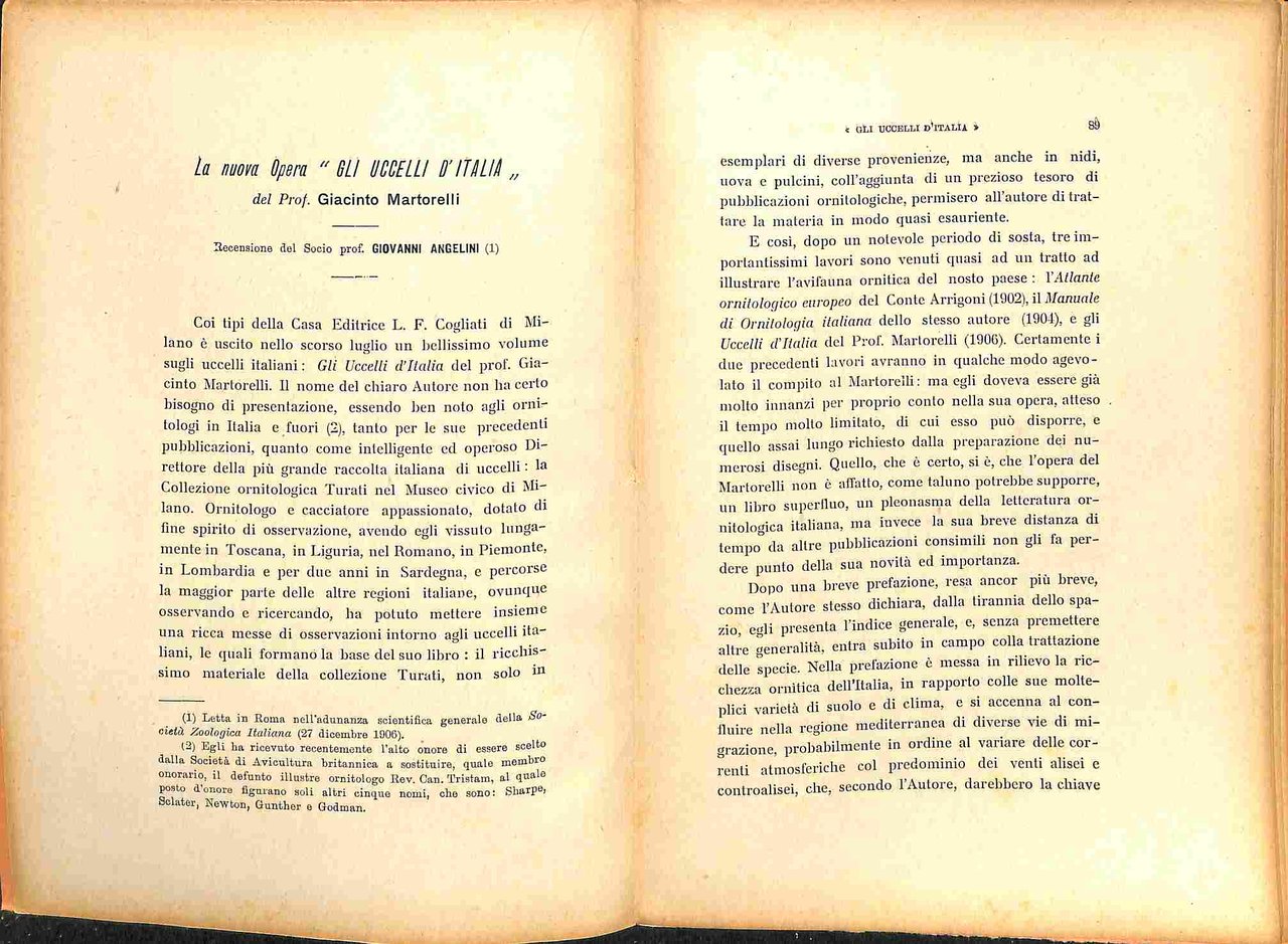 La nuova opera Gli Uccelli d'Italia del Prof. Giacinto Martorelli …