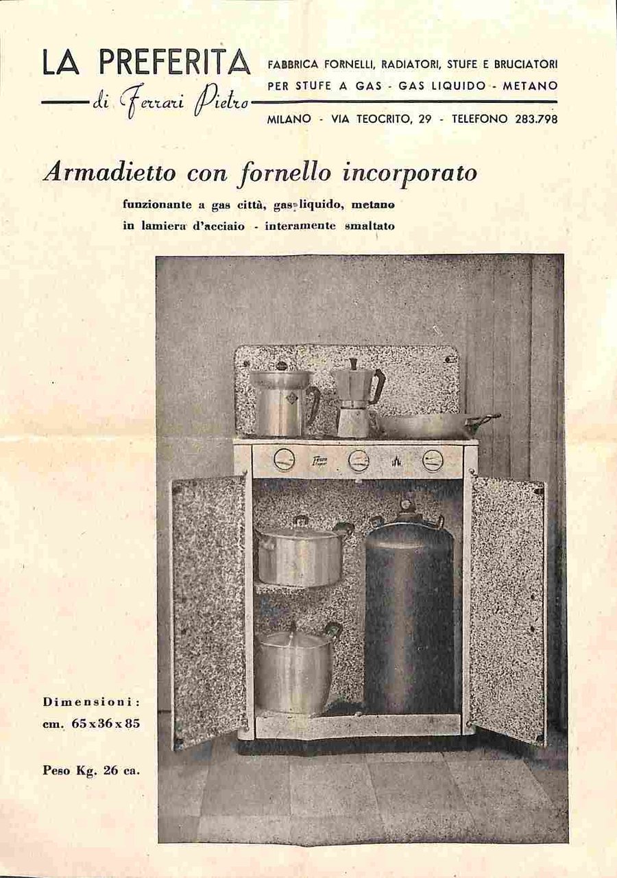 La Preferita di Ferrari Pietro. Armadietto con fornello incorporato (foglio …