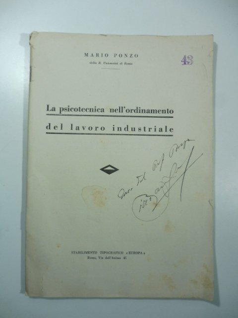 La psicotecnica nell'ordinamento del lavoro industriale