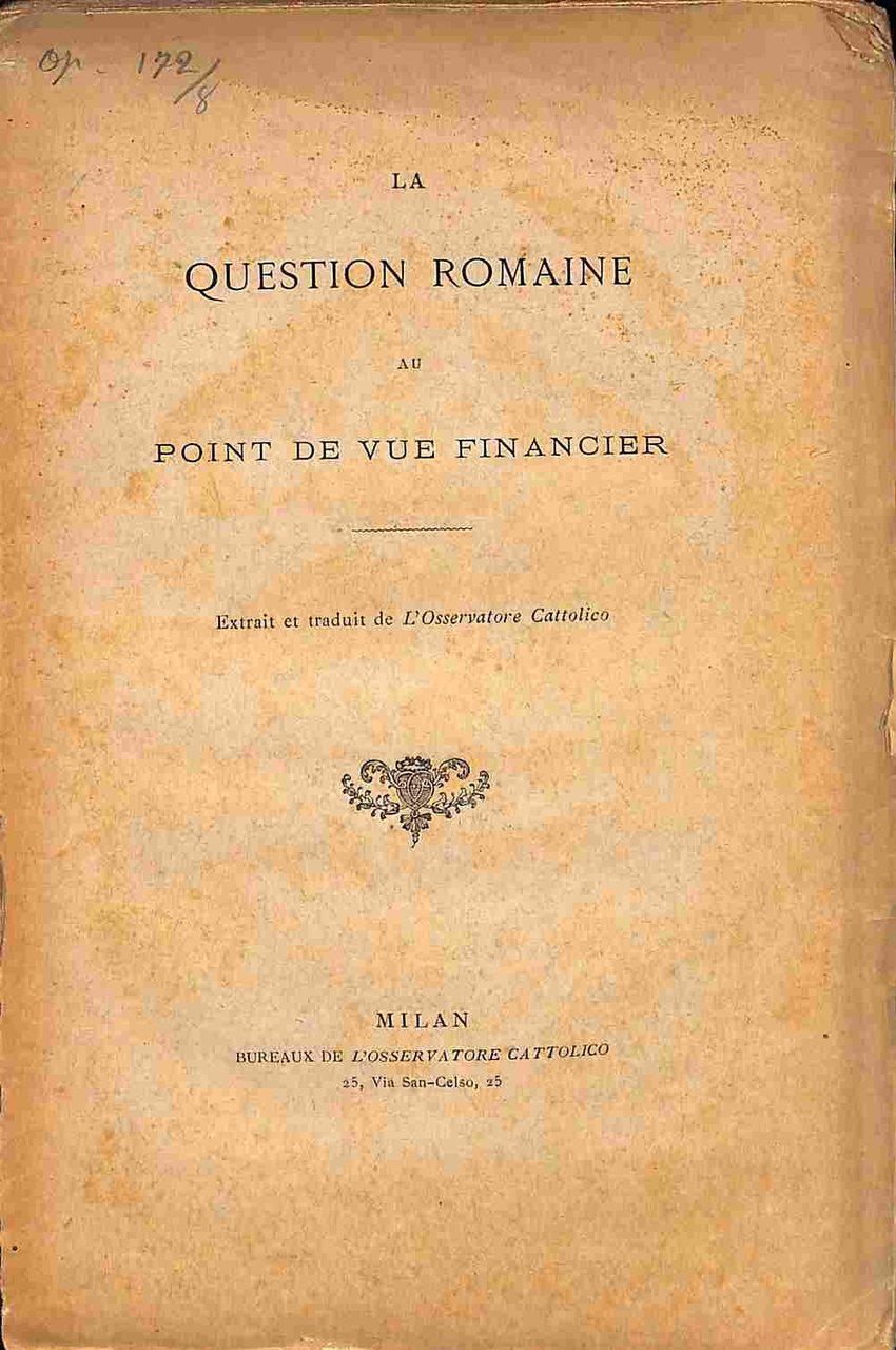 La question romaine au point de vue financier