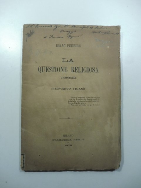 La questione religiosa. Versione di Francesco Vigano'