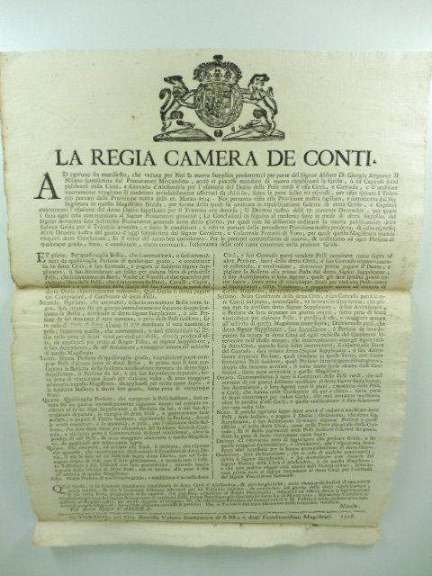 La Regia Camera de Conti. Da ognuno sia manifesto che …