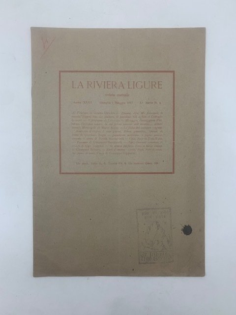 La Riviera ligure. Rivista mensile. Anno XXIII. Oneglia 1 maggio …
