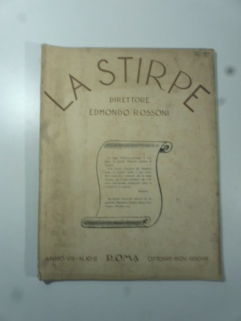 La stirpe. Direttore Edmondo Rossoni, n. 10-11, ott.-nov. 1930