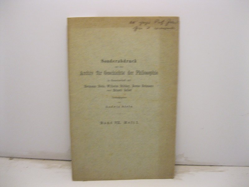 La storia della filosofia moderna in Italia 1888-91. Sonderabdruck aus …