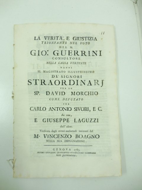 La verita' e giustizia trionfante nel voto del M. Gio. …