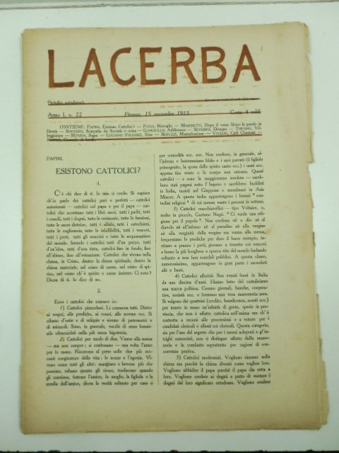 Lacerba. Periodico quindicinale, anno I, n. 22, Firenze, 15 novembre …