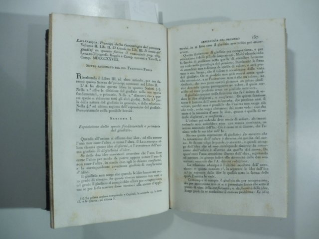 Lallebasque. Principi della genealogia del pensiero. Vol. II.Lugano, Ruggia 1829. …