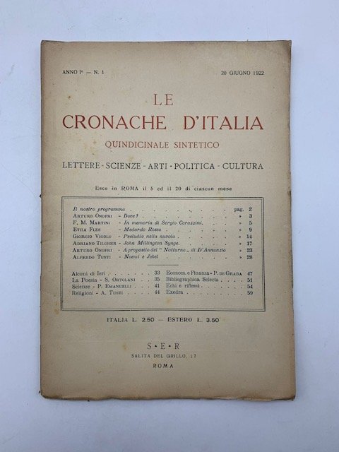 Le Cronache d'Italia, anno I, n. 1, 20 giugno 1922