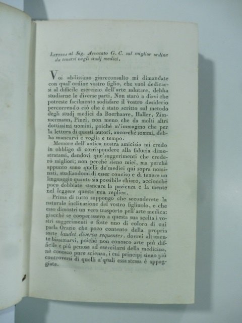 Lettera al Sig. Avv. G. C. sul migliore ordine da …