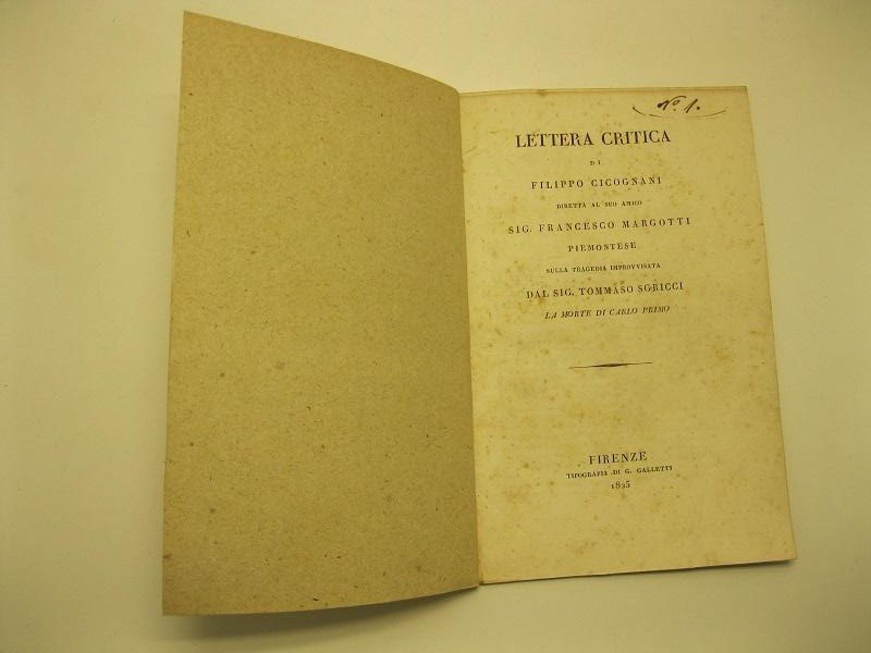 Lettera critica di Filippo Cicognani, diretta al suo amico sig. …